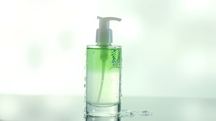 Cucumber and Mint Skincare Product in a Green Bottle on White

