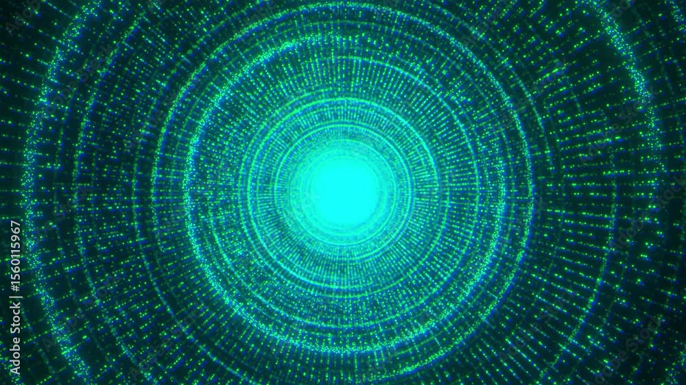 Poster digital tunnel with particles. computer generated 3d render