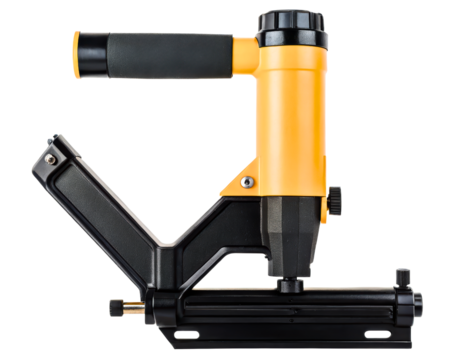 Yellow and black manual flooring nailer on a transparent background