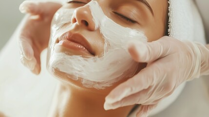Fototapeta premium Relaxation and rejuvenation during a facial treatment at a spa in the afternoon