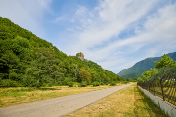 landscape with an asphalted mountain road