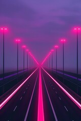 Highway lit by pink lights