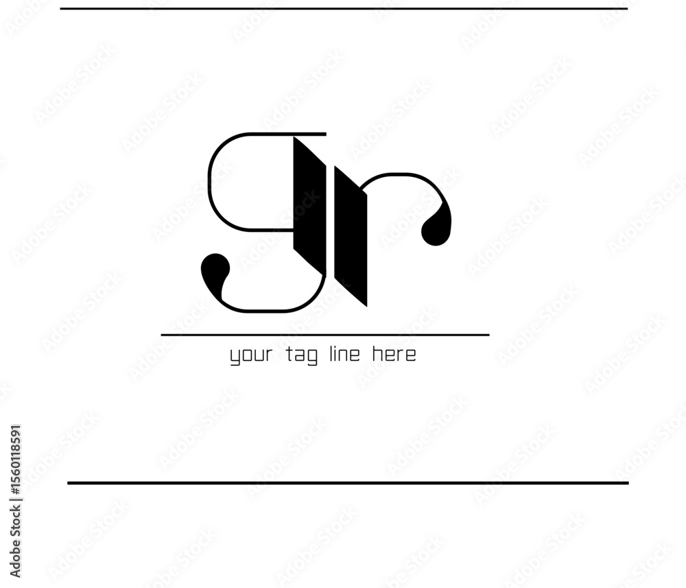 Fototapete stylish gr monogram logo – g and r interwoven script letters, gr script logo – curved calligraphy mo