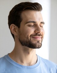 Fototapeta premium Peaceful Man, Serene Expression, Calm Mind, Relaxation, Inner Peace