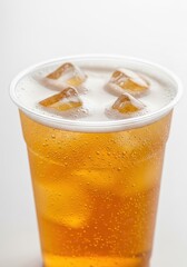 Refreshing beverage in clear cup indoor setting close-up view cold drink concept for summer enjoyment