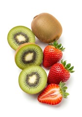 Fresh kiwi and strawberry platter kitchen food photography bright background top view healthy eating concept
