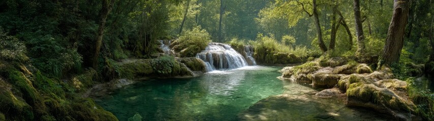 Nature adventure serene forest stream hdr 360 degrees tranquil environment