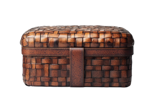 Woven box antique storage rustic container treasure chest decorative handicraft leather strap design