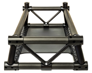 Black plastic modular truss frame for display on a transparent background