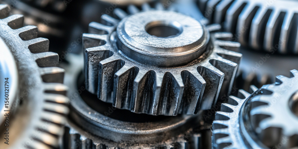Poster Close-up view of intricate metal gears in machinery Generative AI