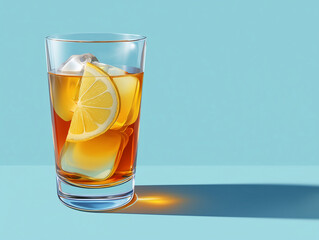 Refreshing Iced Tea With Lemon and Ice Served on a Vibrant Blue Background During Summer