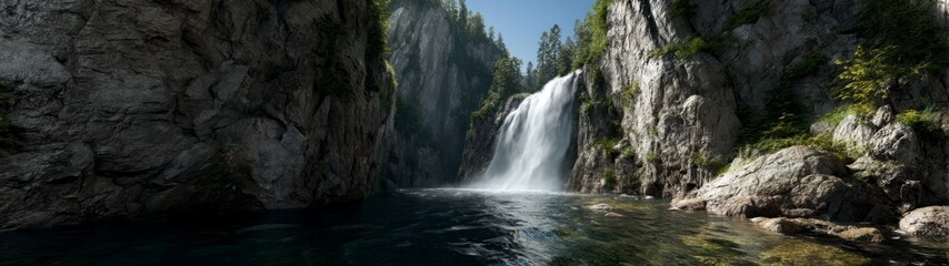 Majestic waterfall in nature hdr 360 degrees view hdri landscape