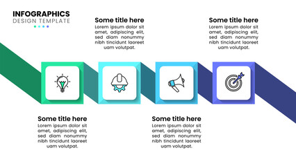 Infographic template. 4 connected squares with icons