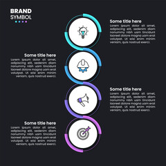 Infographic template. Connected circles with icons and text