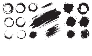 Ink brush stroke collection and Set of black paint, modern black grunge brush strokes background.  Stock-Vector Illustration