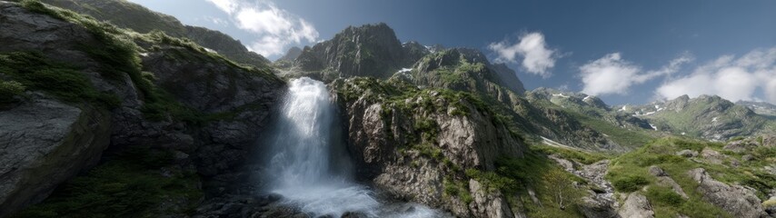 Majestic waterfall adventure mountain landscape hdr 360 degrees view