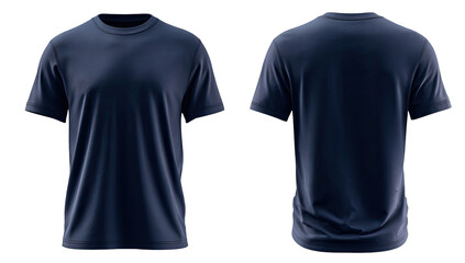 Front and back views of a navy blue t-shirt