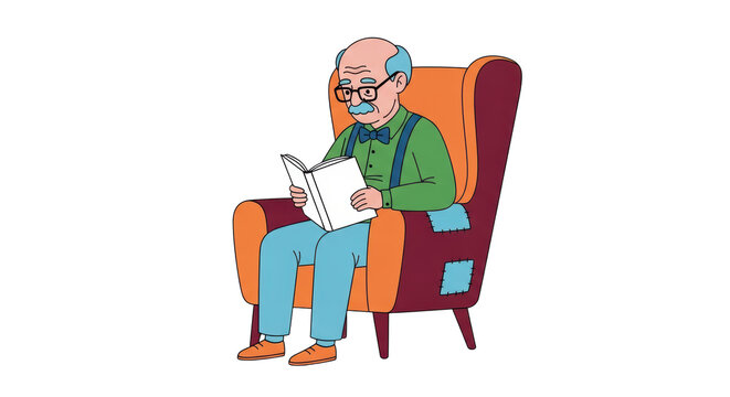 Isolated Old Man Reading in Armchair