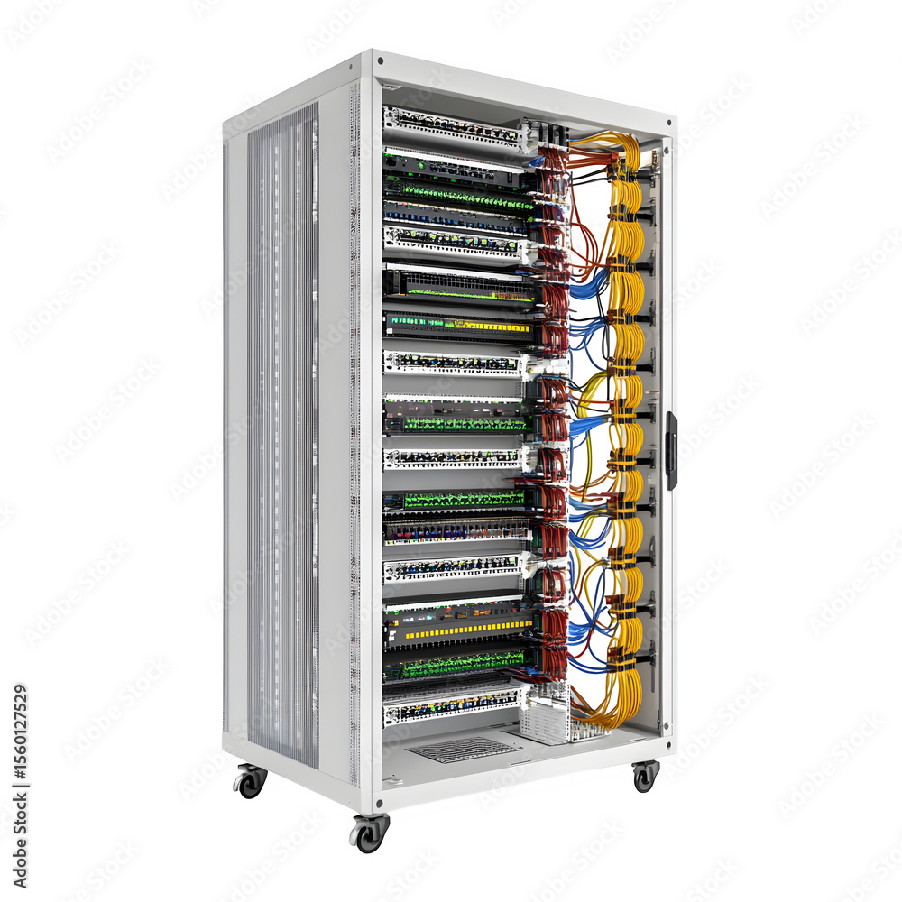 Poster high resolution 3d render showcasing a clear it infrastructure concept showing neatly installed serv