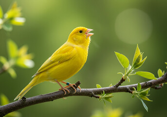 Canary Singing on a Branch