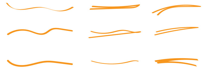 Obraz premium Brush scribble underline. Marker pen line highlight swoosh stroke. Vector underline set. Doodle sketch style of highlighting elements cartoon hand drawn illustration for concept design.