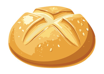 Golden Baked Round Loaf with Sesame - Vector Illustration