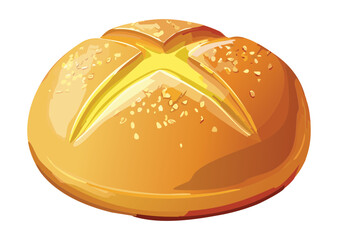 Fresh Baked Bread with Decorative Flour Design - Vector Illustration