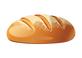 Golden Baked Long Loaf with Irregular Slashes - Vector Illustration