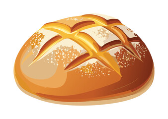 Golden Baked Round Loaf with Crisscross Pattern - Vector Illustration