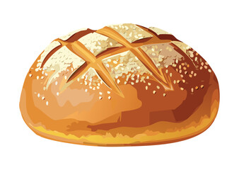 Golden Baked Round Loaf with Grid Pattern - Vector Illustration