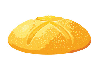 Golden Baked Round Bread with Diagonal Cuts - Vector Illustration