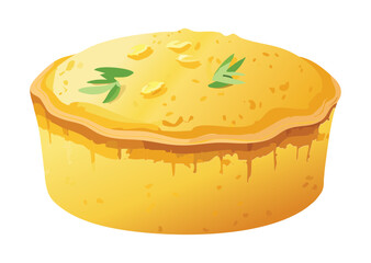 Golden Baked Dish with Fresh Green Herbs - Vector Illustration