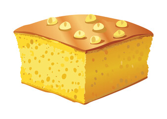 Delicious Golden Yellow Cake with Nut Topping - Vector Illustration