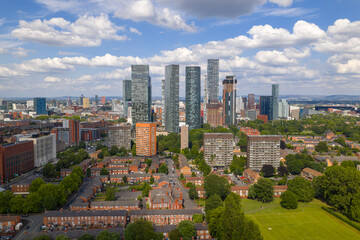 Aerial image of the cloudy Manchester cityscape