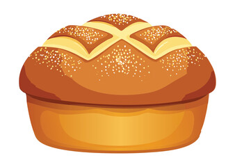 Elongated Rustic Loaf with Baked Flour Design - Vector Illustration
