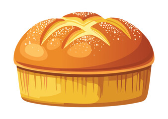 Light Golden Baked Round Bread with Scoring - Vector Illustration