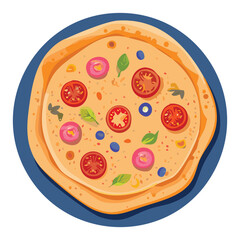 Savory Round Pizza with Olives and Red Peppers - Vector Illustration