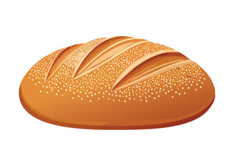 Rustic Brown Loaf Bread with Sesame Seeds - Vector Illustration