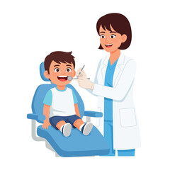 Smiling child patient undergoing dental examination by a friendly dentist.