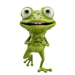 Fototapeta premium Animated amphibian character with big eyes and an amused expression against darkness