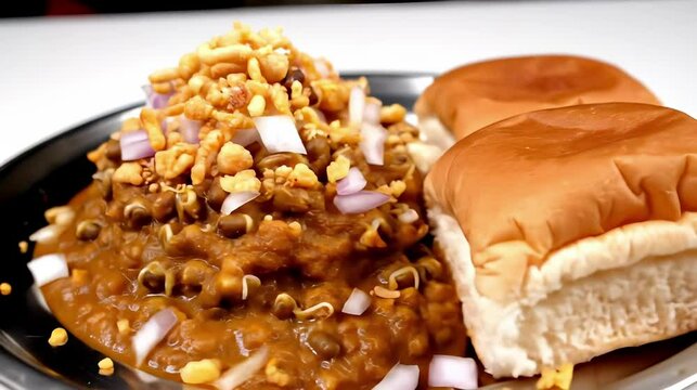 Explore the flavorful Misal Pav, a popular Indian street food served with bread and zesty toppings, creating an enticing culinary experience.