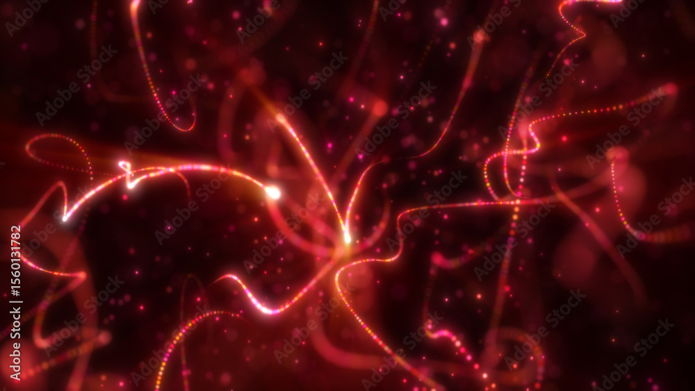 Wall mural vivid red glowing lines and particles swirling dynamically through a deep, dark backdrop
