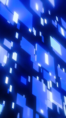 Fototapeta premium Digital blue squares and rectangles floating in space with glowing light effects and depth