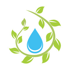 Blue water drop surrounded by green leaves and vines vector