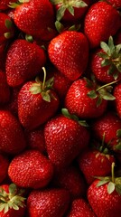 Fresh, ripe red strawberries in a box at the market, a delicious and healthy summer fruit