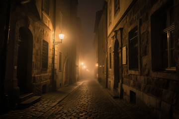 narrow street at night