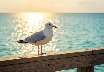 Seagull on Pier Railing