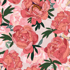 Seamless background with pink peonies for decoration.
