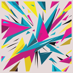 High-tech abstract geometric background, sharp diagonal blocks and lines in bright magenta, turquoise, and gold, with split background (half dark, half light). Clean flat vector, dynamic layout, moder