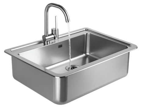 Modern stainless steel kitchen sink with faucet.